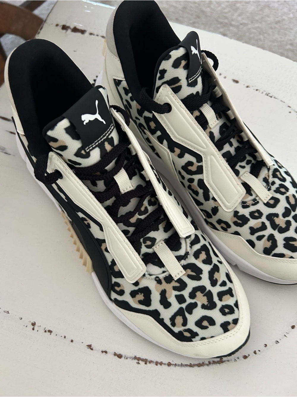 Puma Leopard-Print Low-Top Sneakers in Black & Cream